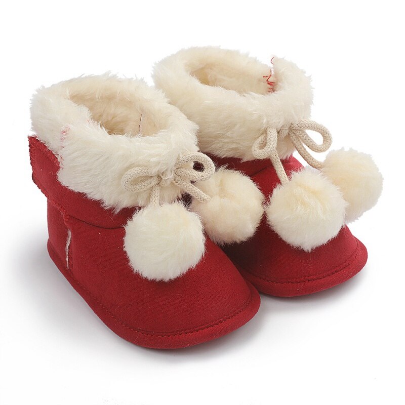 Novo outono botas de inverno do bebê meninos da menina do inverno sapatos quentes da moda sólida da criança bolas fuzzy primeiros caminhantes sapatos do miúdo 0-18m