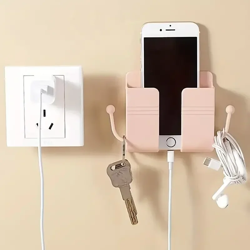 1 Stück selbstklebender Handyhalter zur Wandmontage mit Haken, Aufbewahrungsbox für praktisch-Fernbedienung, Aufbewahrungsbox für Schlafzimmer, Küche, Ba