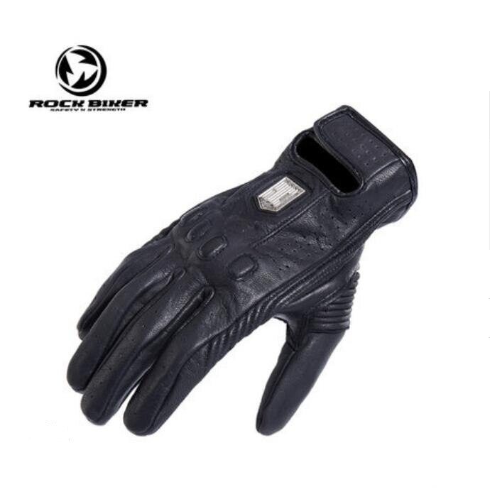 ROCK BIKER Vintage motorrijden handschoenen Motorbike racing handschoen gemaakt van leer schapenvacht kan screen 2 kleuren: Black / M