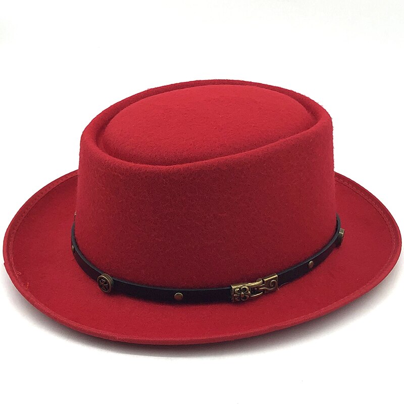 Einfache Wolle Männer Schweinefleisch Kuchen Hütte Für Vati Schwarz Fedora Hütte Für Gentleman Flache Bowler Porkpie oben Jazz Hütte: rot