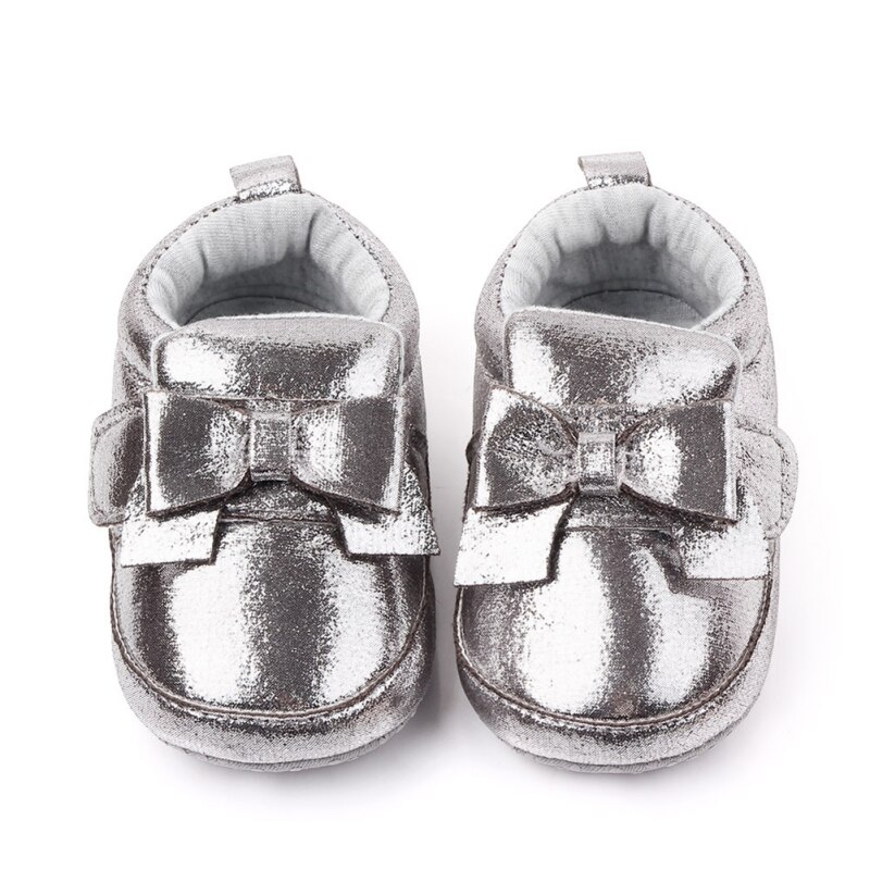 Herfst Baby Meisjes Schoenen Strik Prinses Stijl Anti-Slip Peuter Zachte Zolen Casual Eerste Walking Schoen Voor Baby/: Zilver / 11