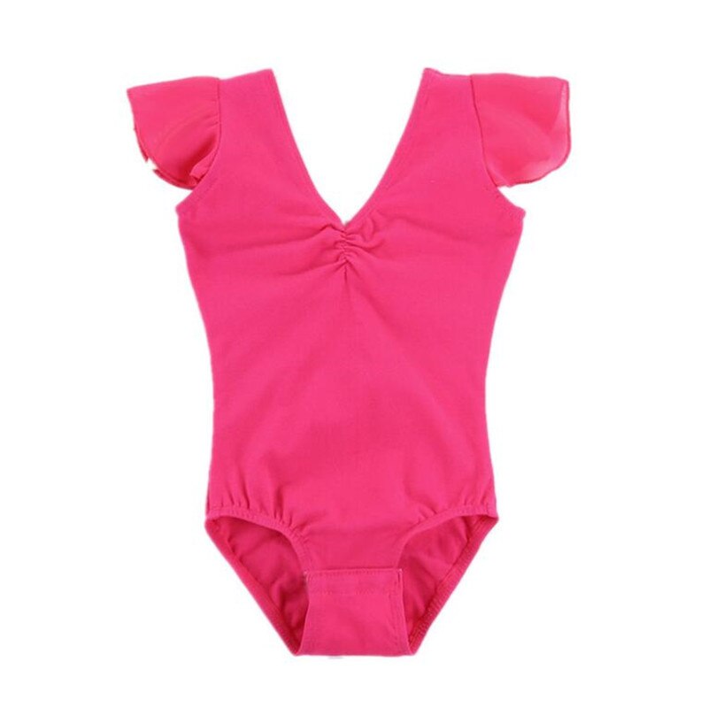 Gymnastikdräkter för flickor för dansbalett med flygande volang, kortärmad rosa