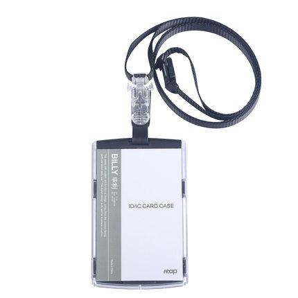 Porte-Badge multicolore d'affaires de étui pour carte d'identité acrylique avec des fournitures scolaires d'employé de lanière de sécurité (taille Standard): black vertical