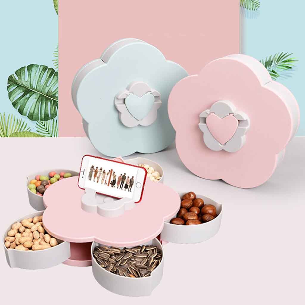 Bloom Rotating Petal Candy Box Snack Tray Case Nut Storage Box Rotation Dried Fruit Fruit Plate Wedding Home #T2G