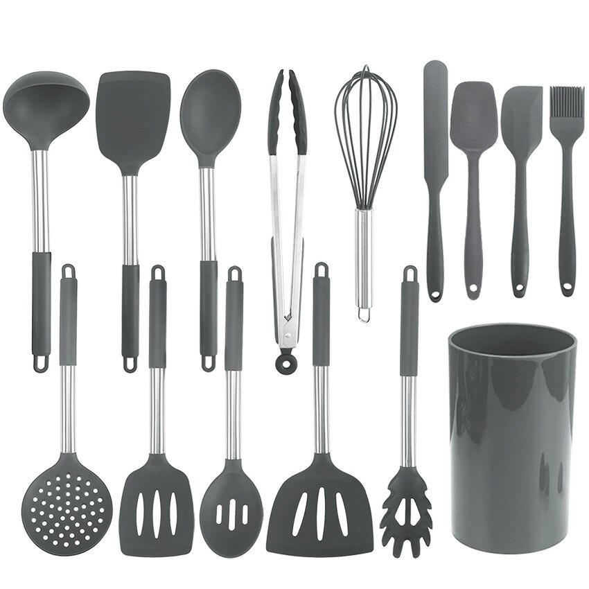 15Pcs Cooking Utensils Set Stainless Steel Silicone Kitchen Utensil Set Non-stick Spatula with Storage Box Cooking Tools