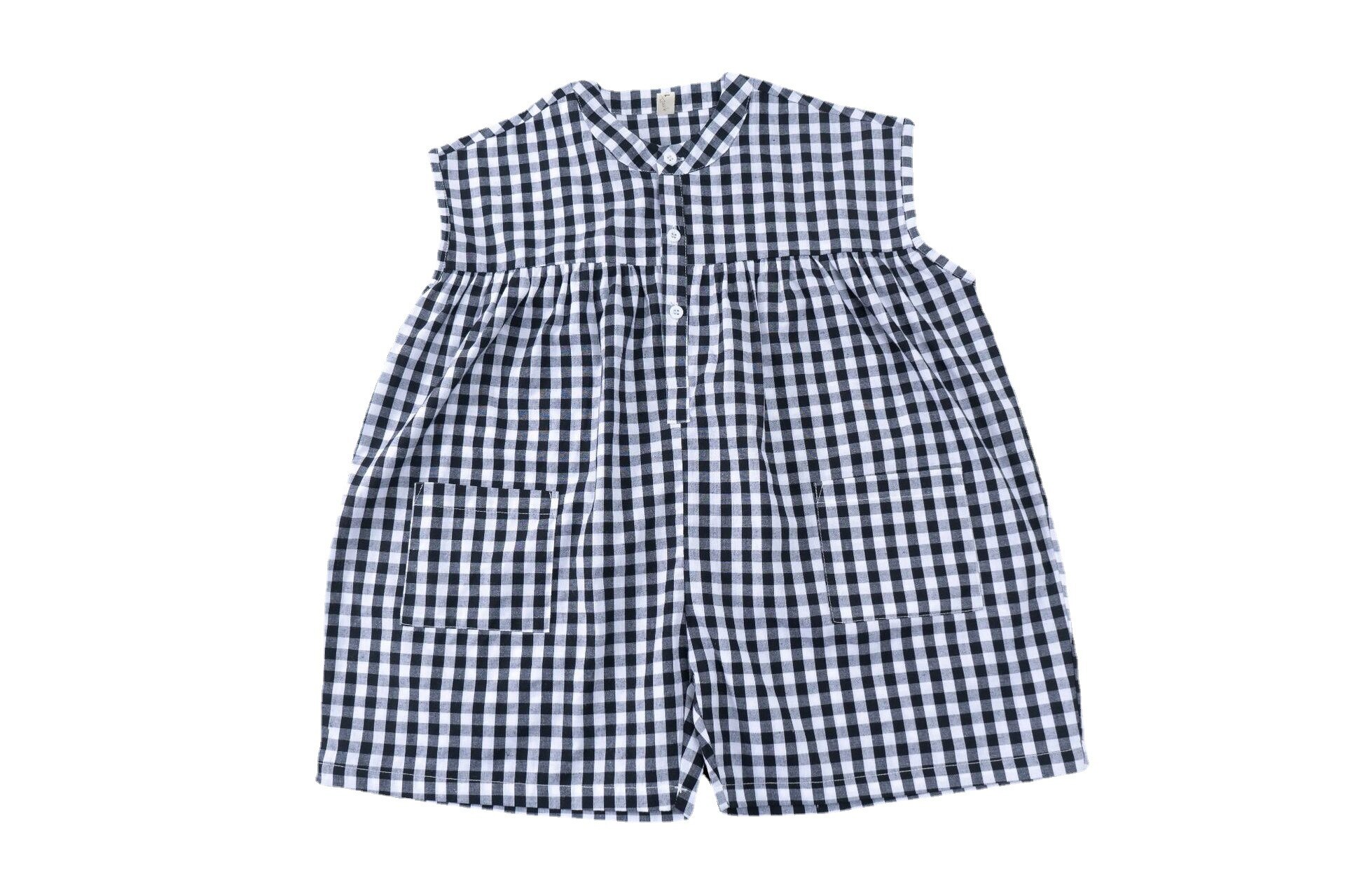1688C 2022 Zomer Kids Losse Plaid Speelpakjes Meisjes En Jongens Overalls Bodysuits Kleding Voor Kinderen