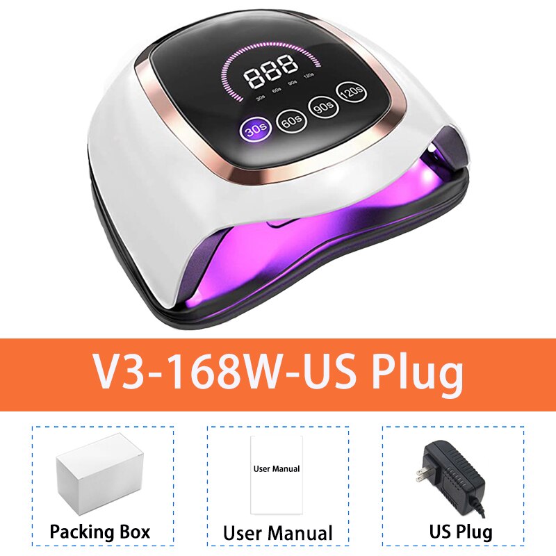 BLUEQUE-Lámpara para secado rápido de uñas, secador de Gel de uñas con pantalla LCD, 168W, 42 LED UV, V3: US Plug
