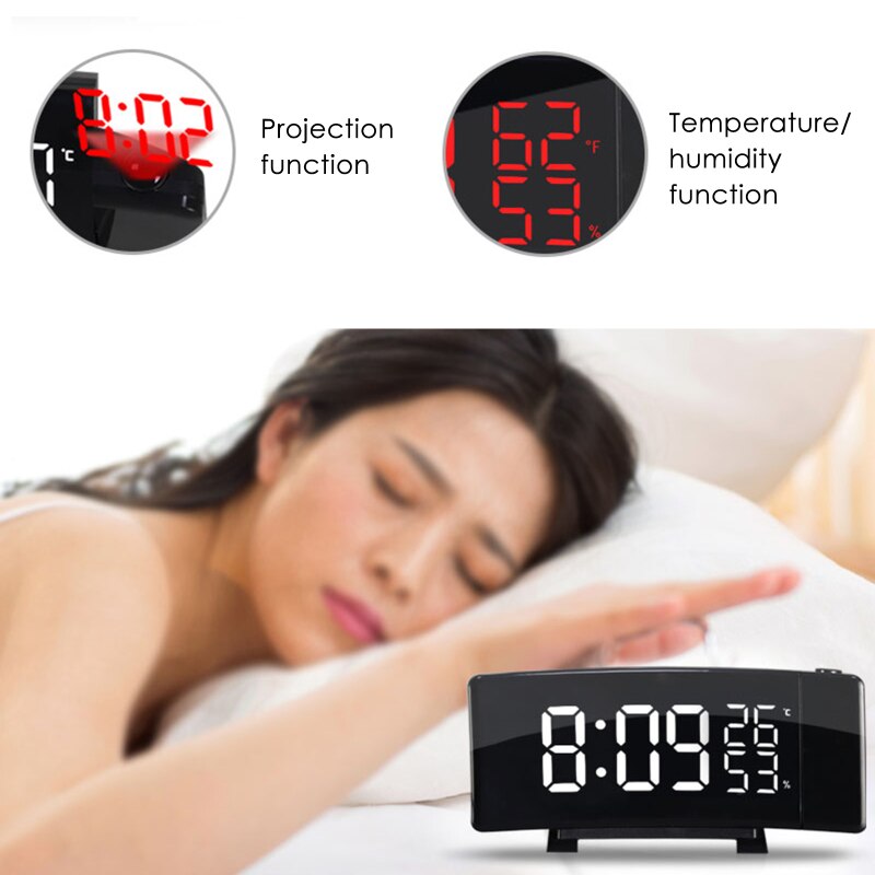 Projection Alarm Clock Radio Digital Clocks with USB Charger, 0-100% Full Range Brightness Dimmer Dual Alarm Clock with 5 Sounds