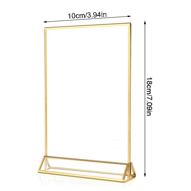 Transparenter Acryl-Beschilderungsständer, vielseitig einsetzbar, doppelseitig, goldener Rahmen, Hochzeit, Nummernschild, Tischflyer, Menü, Kartenständer: Rose Goldene