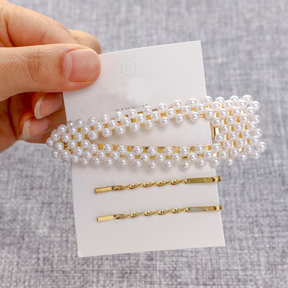 fille métal perle épingle à cheveux combinaison minimaliste doux vent frange Clip mot Clip côté Barrette Clips cartes cheveux accessoire: Gris