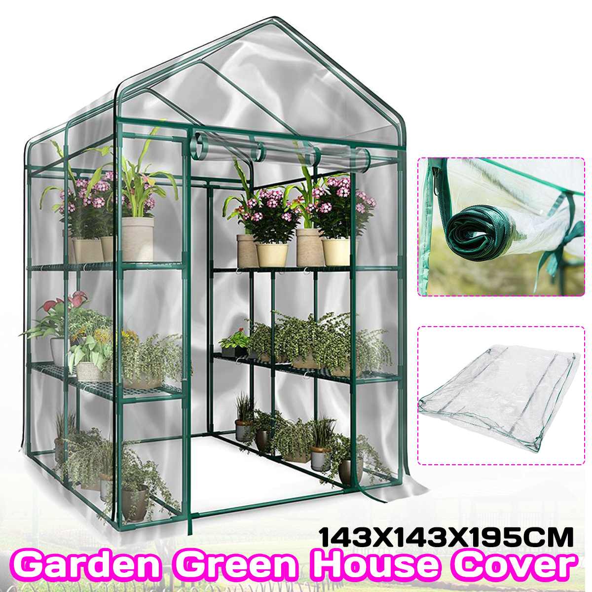 143x143x195CM Green House PE-hoes Waterdichte vervangende hoes met deur Thermische isolatie en regendichte kassen Transparante hoes Groene benodigdheden kopen vanaf een prijs van 53