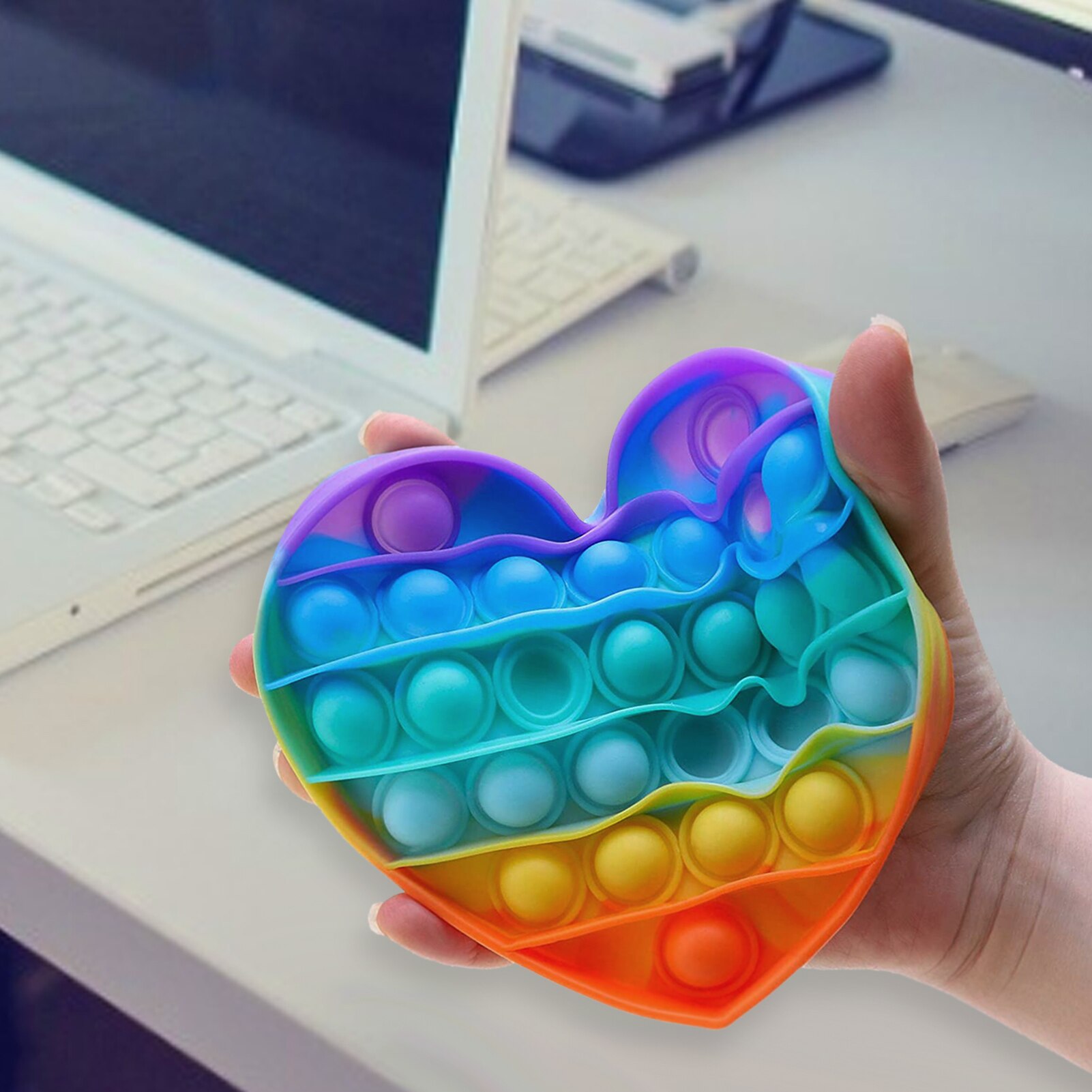 Rainbow Popit Peach Heart Squeeze Bubble giocattoli sensoriali giocattoli educativi per bambini adulti giocattoli di decompressione giocattoli di pensiero logico