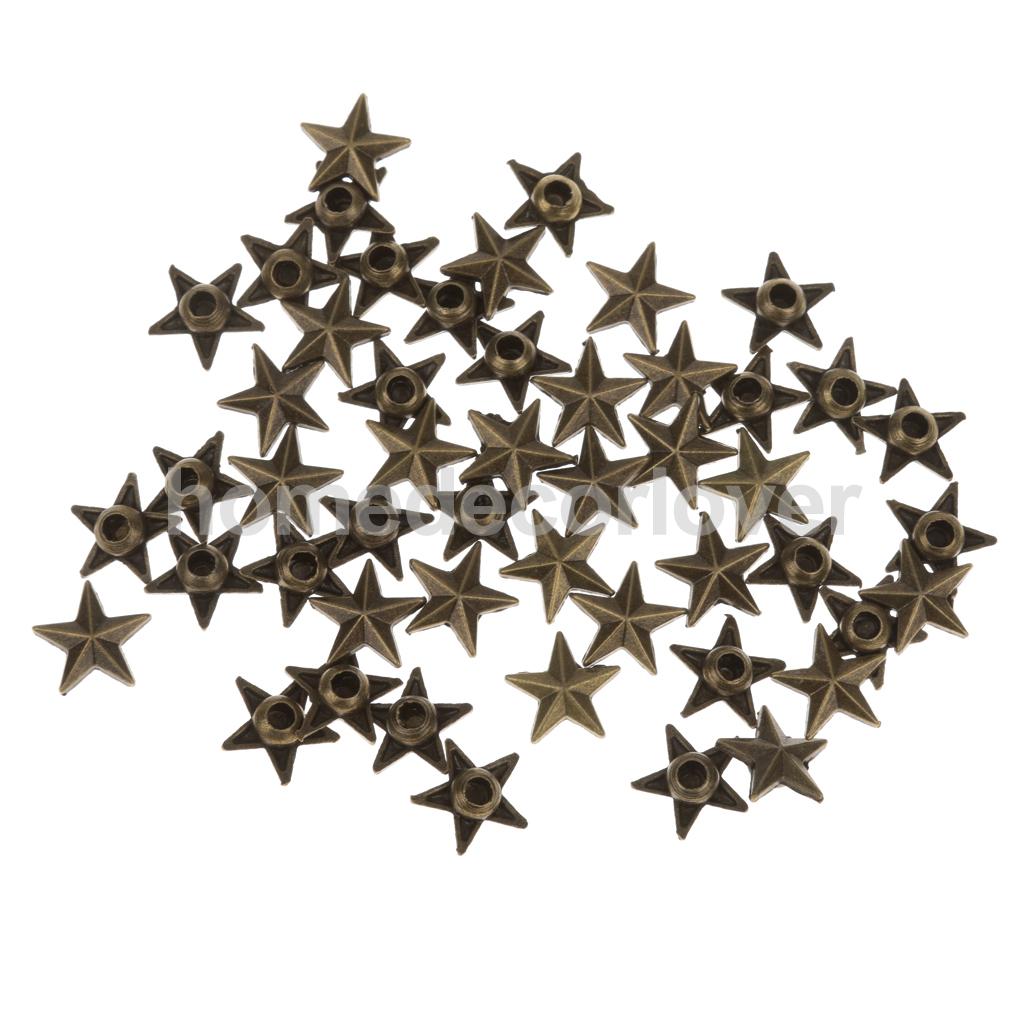 Juego de 50 remaches de estrella DIY, tachuelas a presión, puntos decorativos de aleación para prendas de artesanía de cuero, accesorios DIY, picos de latón