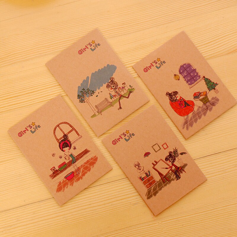 4pcs/lot Graffiti Cute Cartoon Kids Small Writing Craft Paper Blank Notebook Diy Handwritten sketches Painting School Office: Girl