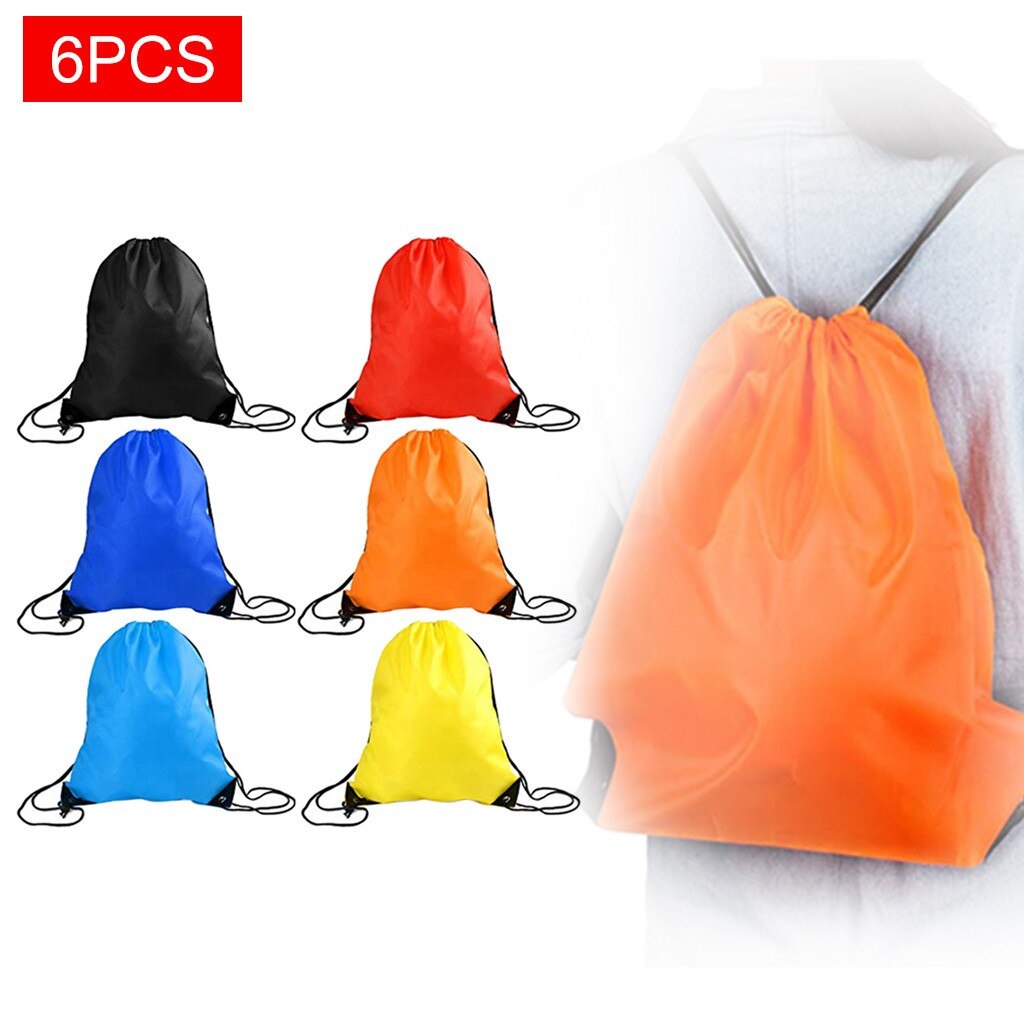 6 Pieces Drawstring Back Pack Cinch Sack Gym Tote Bag School Sport Shoe Bag #D10: Default Title
