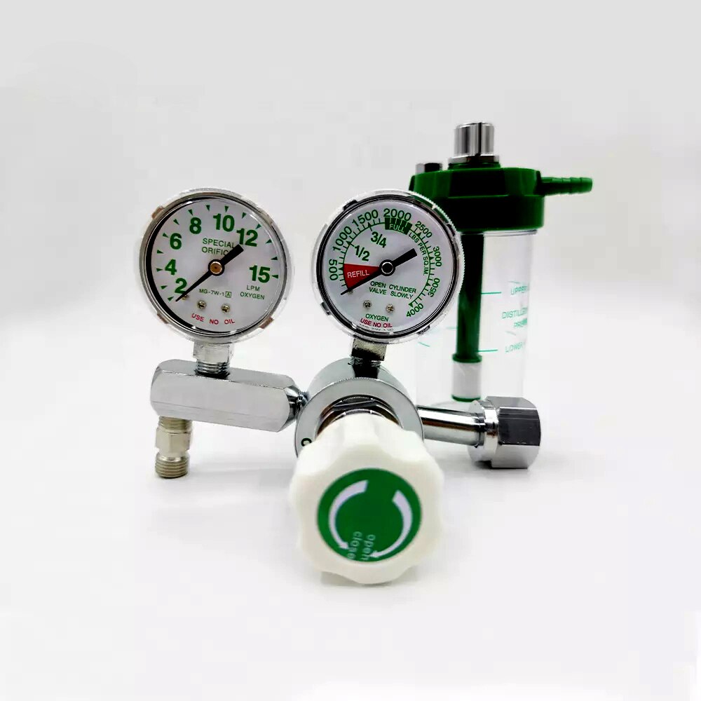 Medische Zuurstof Regulator CGA540 Met Dubbele Gauge Flow Meter Regulator Hoge Druk Voor Voor Zuurstof Cilinder 4000psi