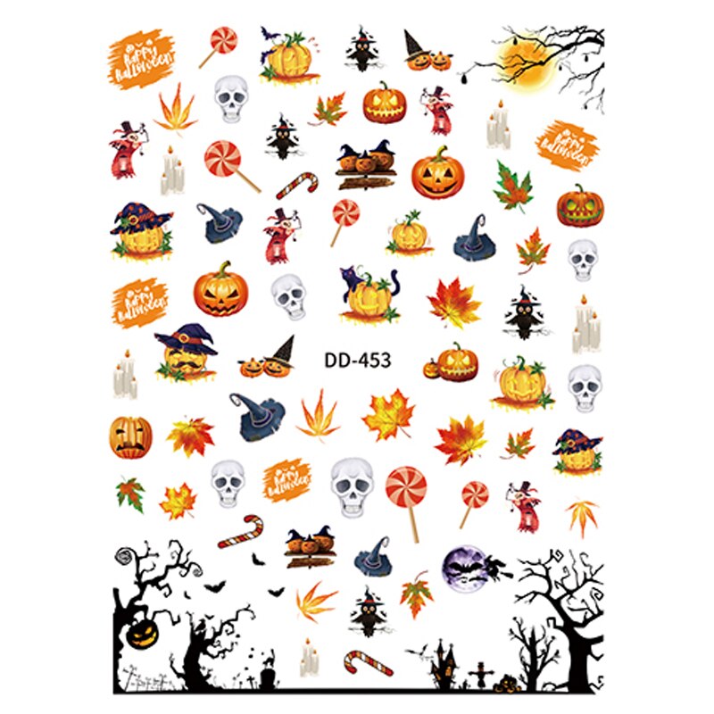 10 st märkes nagelklistermärke nagelklistermärke halloween jul nageltryck nageldekoration ハロウィンネイルステッカー: Dd -453