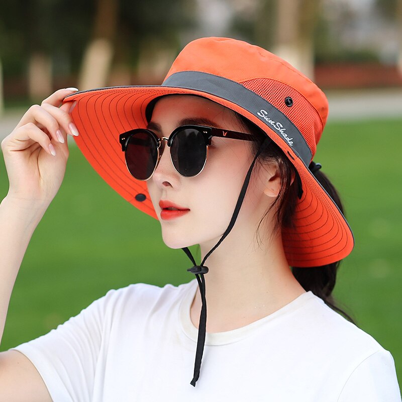 Simple UPF 50+ Sun Hat Bucket Summer Men Women Fishing Boonie Hat Sun UV Protection Long Large Wide Brim Bob Hiking Outdoor: orange