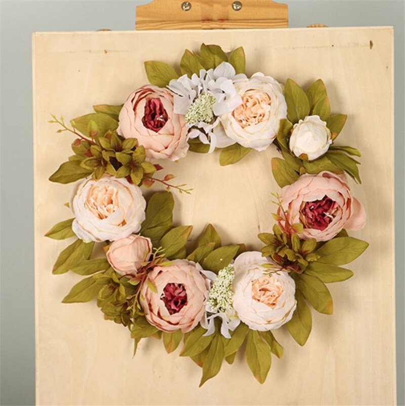Artificial Flower Wreath Peony Wreath Spring Round Wreath for The Front Door Party Wedding Home Decor Pink Flower Garland Ring