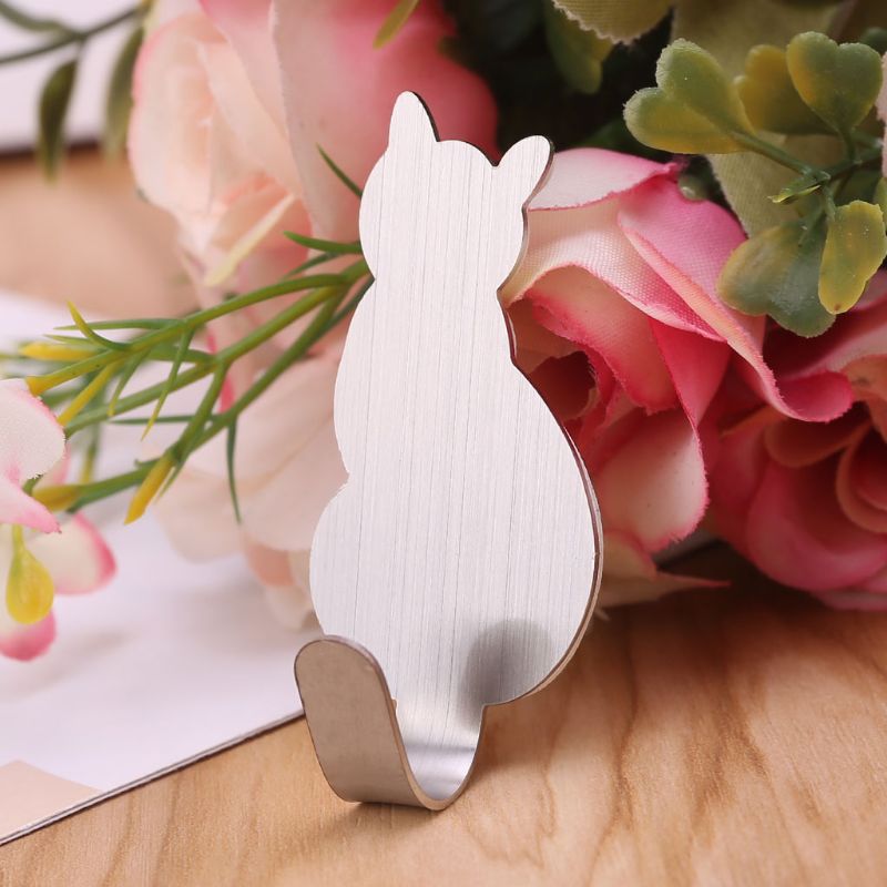Colgador de ropa de puerta de pared de acero inoxidable decorativo con forma de cola de gato, 2 uds., colgador de llaves, gancho, PXPC