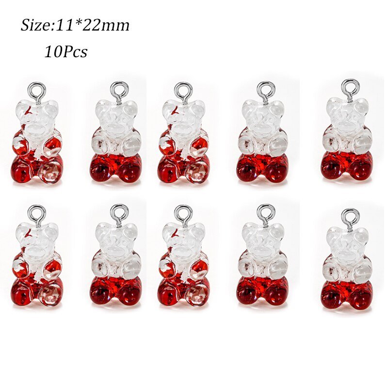 Schattige gummybeer hanger bedels voor ketting armband oorbellen sieraden doe-het-zelf bevindingen kristal kleur beren kerst 2.2 x 1.1cm: 10 stuks i