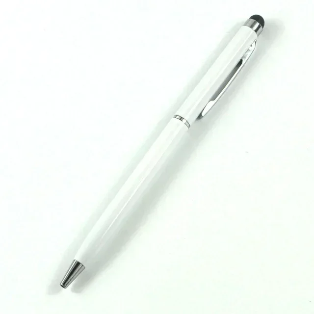 20-200 pennen per pakket Mini metalen 2-in-1 Stylus Universele balpen Aangepast logo Tekstgravure Kantoor School Reclamepen: Oranje / Blauw