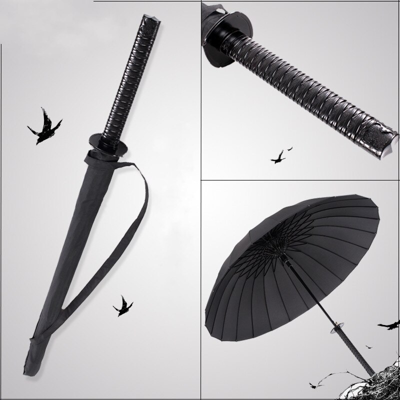 Vindtæt samurai sværd sol regn paraply ninja-lignende lige langt håndtag 8 16 24 ribben mænd kvinder paraply automatisk åben parasol