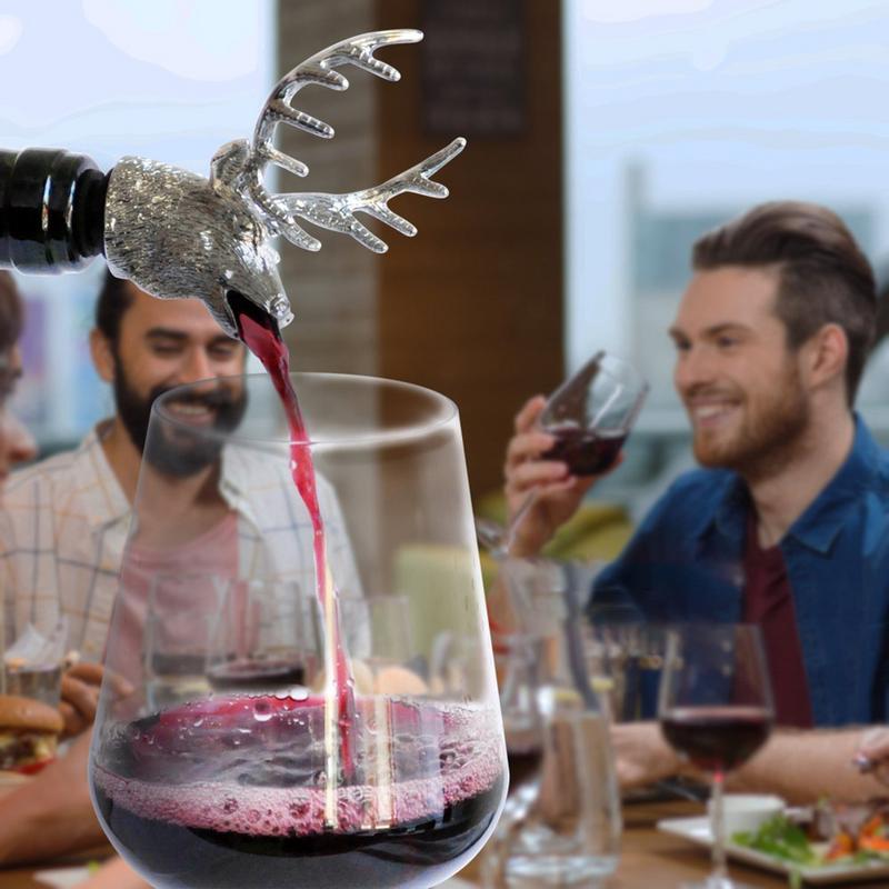 Zinc Alloy Wine Pourer and Bottle Stopper Deer Stag Head Shape Red Pourer Wine Cap Pouring Party