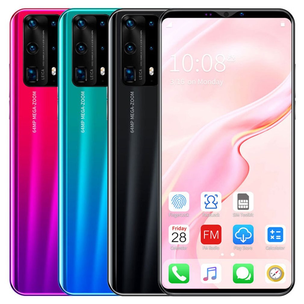 Dual-Core P40 Pro Smartphone 5.8 Inch Scherm Smartphone 512M + 4G Android Smartphone 3D Glas Vergulde achterkant Zwart