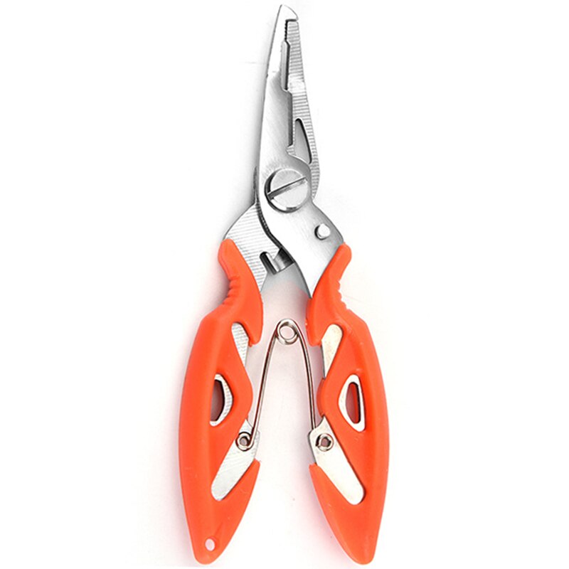 Pince de pêche multifonction, ciseaux à nez dentelé étroit, pince à mâchoire à ressort, ligne de tresse, coupe-leurre, dissolvant de crochet: Orange