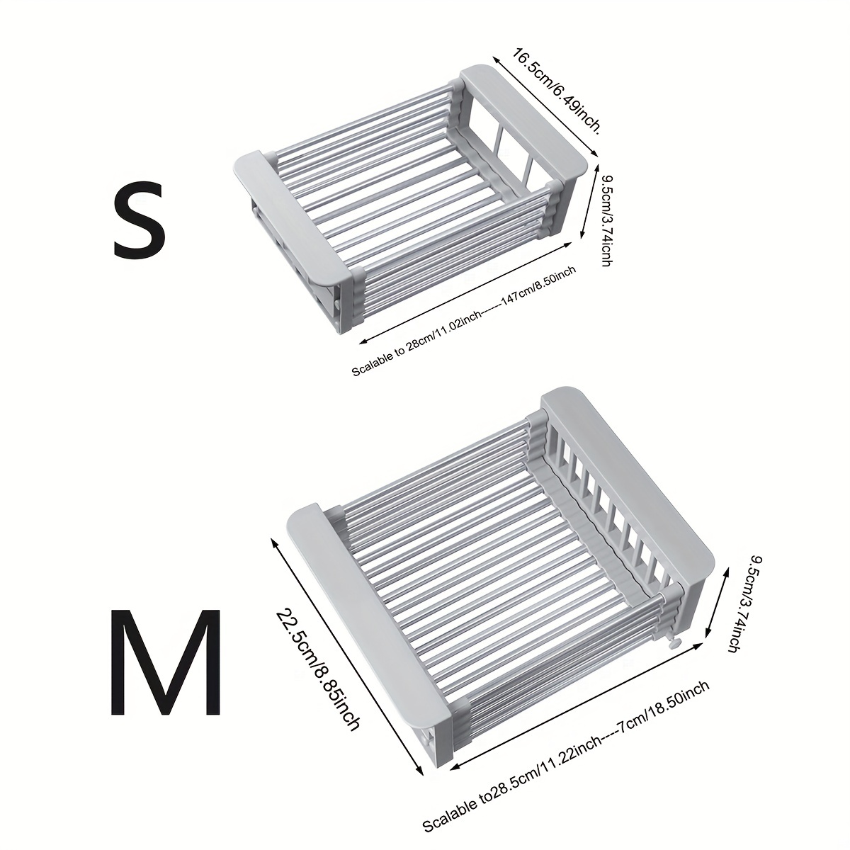 Kitchen Sink Drain Rack Stainless Steel Extendable Dish Drying Rack Drain basket Fruit Vegetable Washing Drainer Storage rack: M
