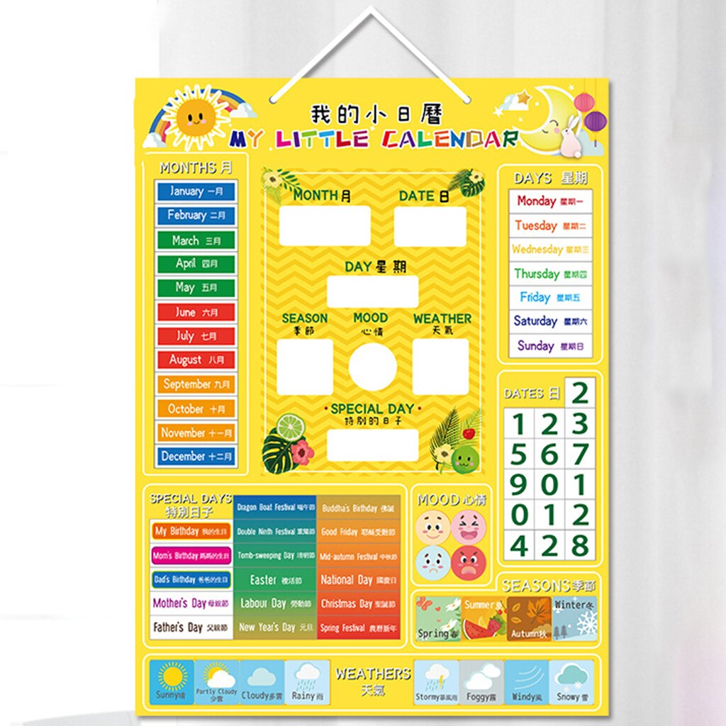 Kids Calendar Magnetic Board Educational Toy Date Emotional Expressions Classroom Home