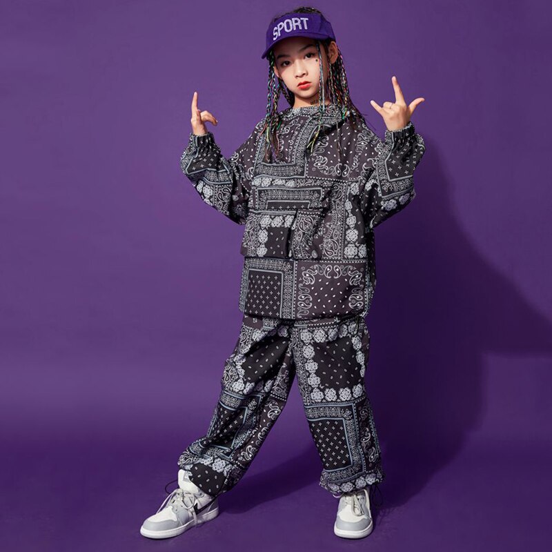 Disfraz de baile de Hip Hop para niñas y niños, Sudadera con capucha, pantalones de Hip Hop, traje de baile callejero, ropa de actuación de Jazz para niños, BL5695