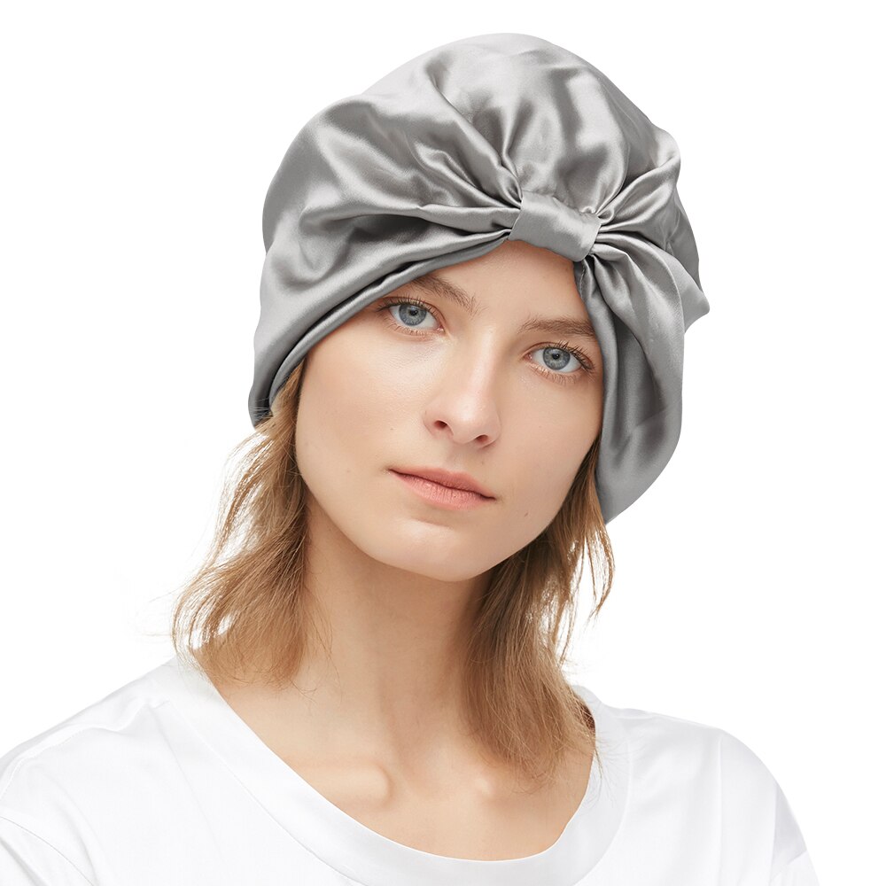 LILYSILK Silk Sleep Cap Classic Pleated Hair One Size Women: Silvergray