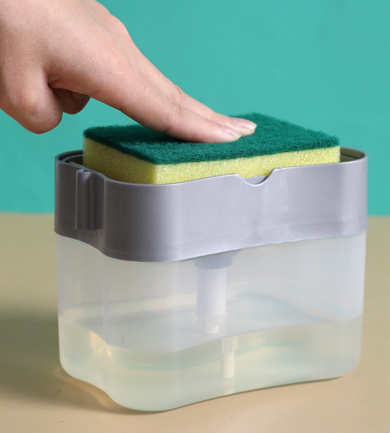 Zeep Pomp Dispenser Met Spons Houder 2 In 1 Vloeibare Dispenser Pressure Container Zeep Organizer Keuken Schoonmaken Tool: GREY