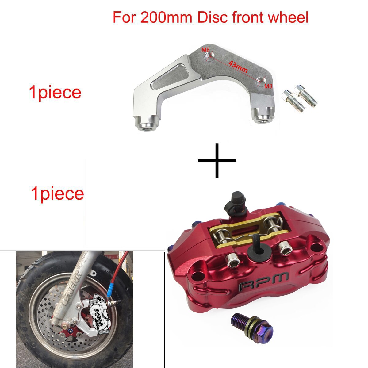 Tarcza hamulcowa motocykla 200mm 220mm przód tył 4 tłok montaż promieniowy 82mm RPM dla skutera Rsz Jog Dirt pitbike GROM: Red A bracket 200