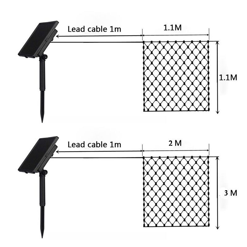 3x2m Solar Mesh Net Light Led Fairy String Window Curtain Lights 8 Modes Home Lighting Garden Patio Yard Balcony Decoration