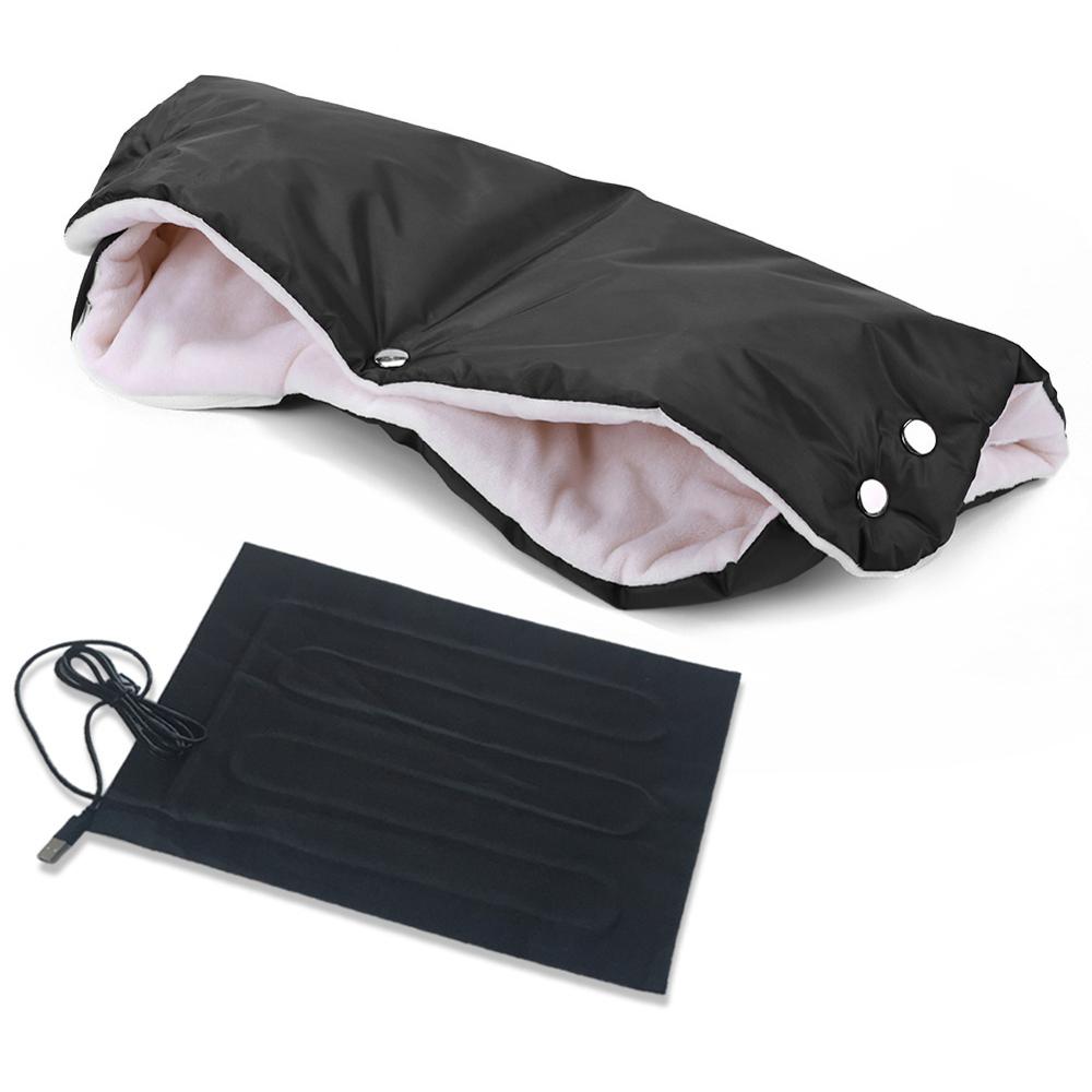 Winter Kinderwagen Wandelwagen Wanten Hand Cover Buggy Mof Handschoen Winkelwagen Accessoires Pasgeboren Baby Push Stoel Winddicht Handschoenen Outdoor Warme: Black (Heating Pad)