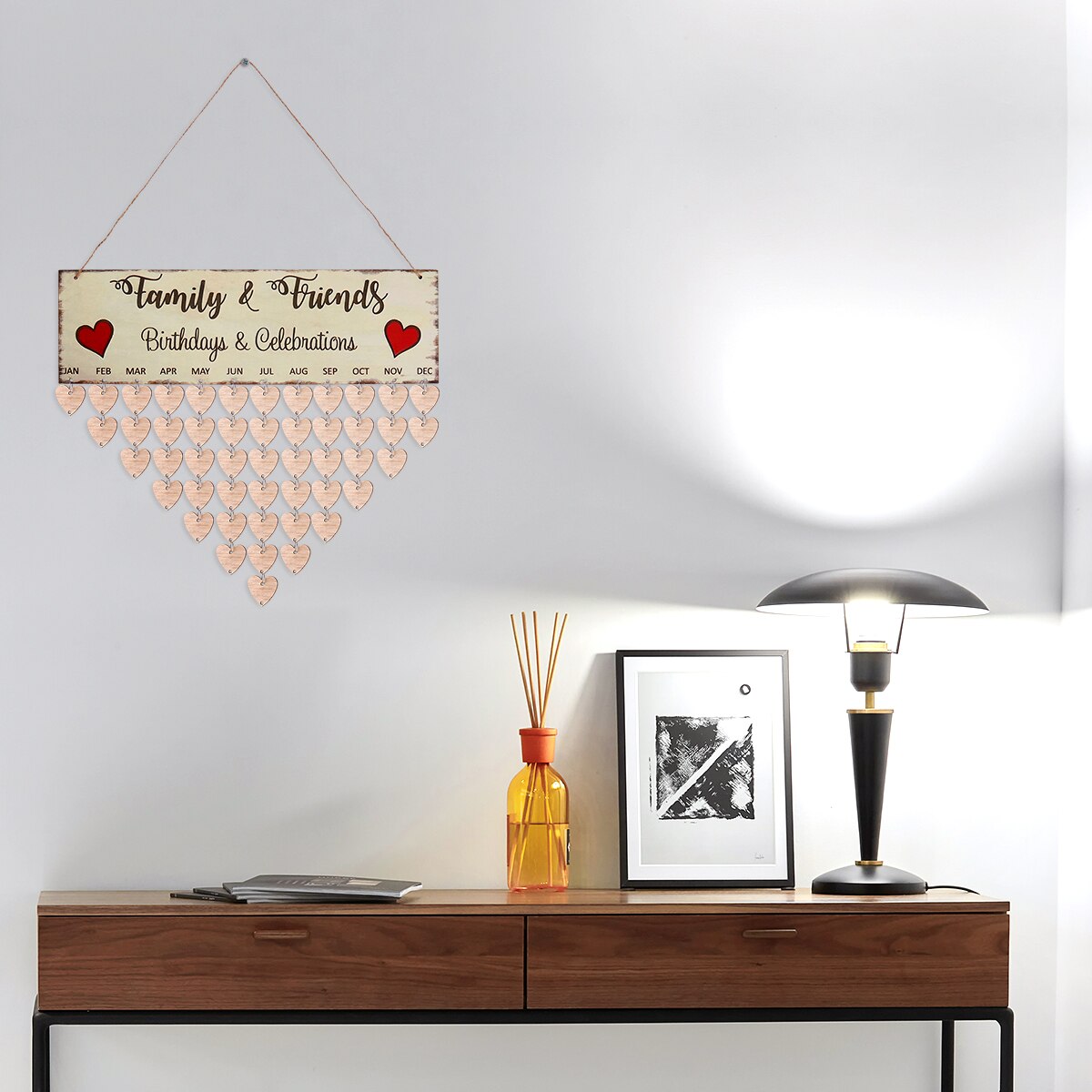 50PCS Calendar Accessories DIY Birthday Reminder Home Hanging Decor Iron Loops Heart Wooden Slices for Office Home