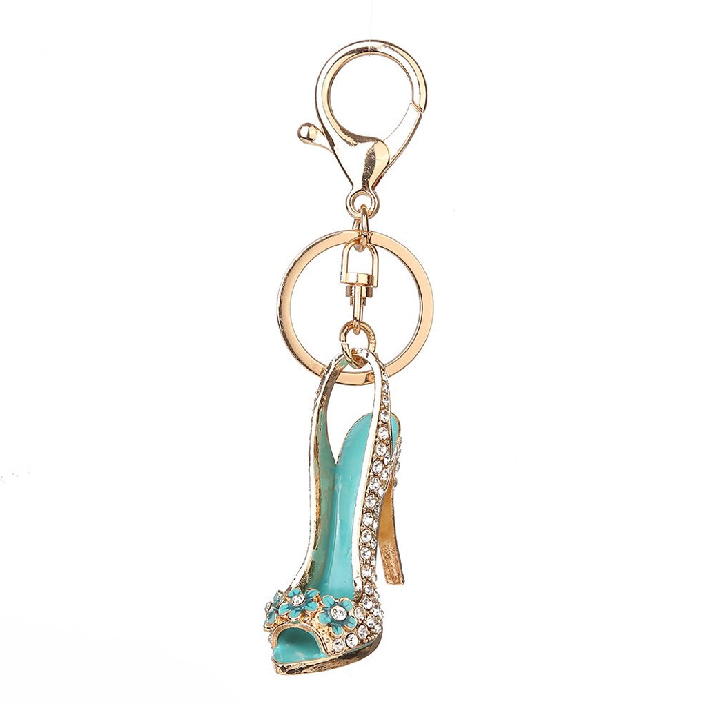 1PC Alloy Key Ring High Heel Shoe Keychain Rhinestone Crystal Purse Car Key Chain Girl Bag Decorative