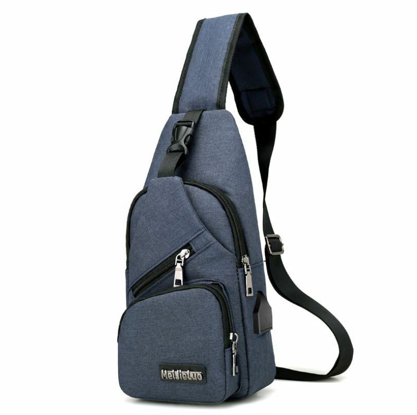 Mannen USB Charger Poort Anti-diefstal Borst Pakken Rugzak Rugzak Schouder Sling Borst Zak: Deep Blue