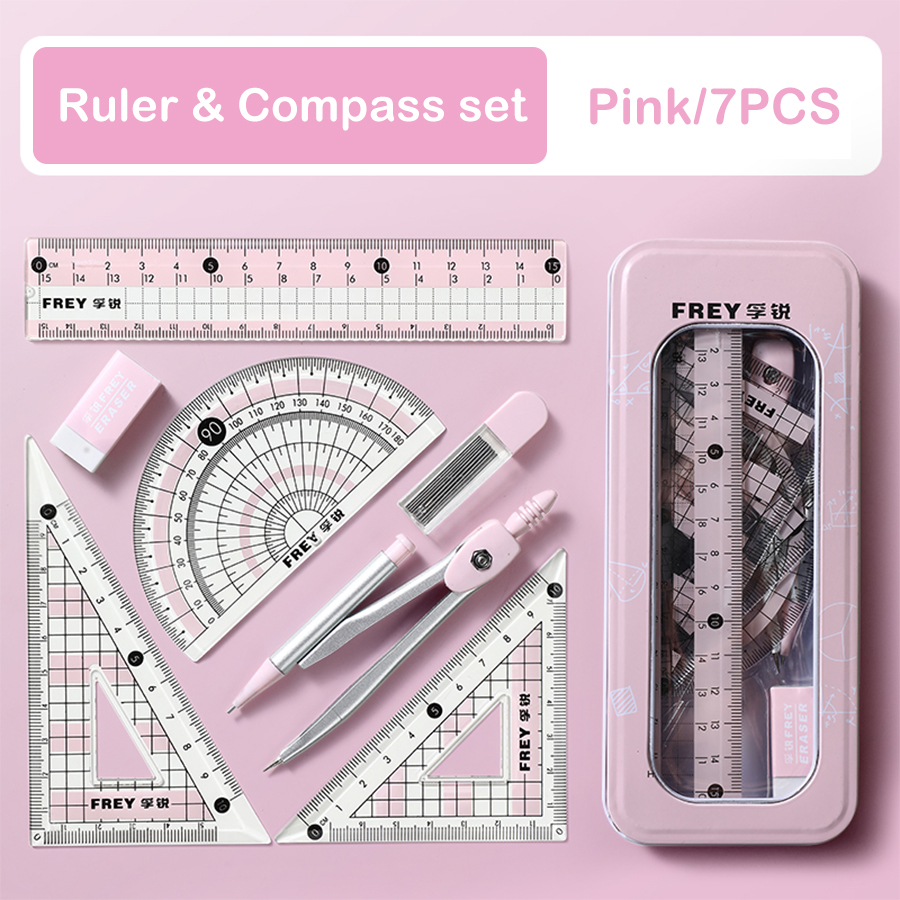 7 Pcs/Set Mathematical Rulers Set Multi-function Compass Ruler Drawing Tools School Supplies Students Stationery