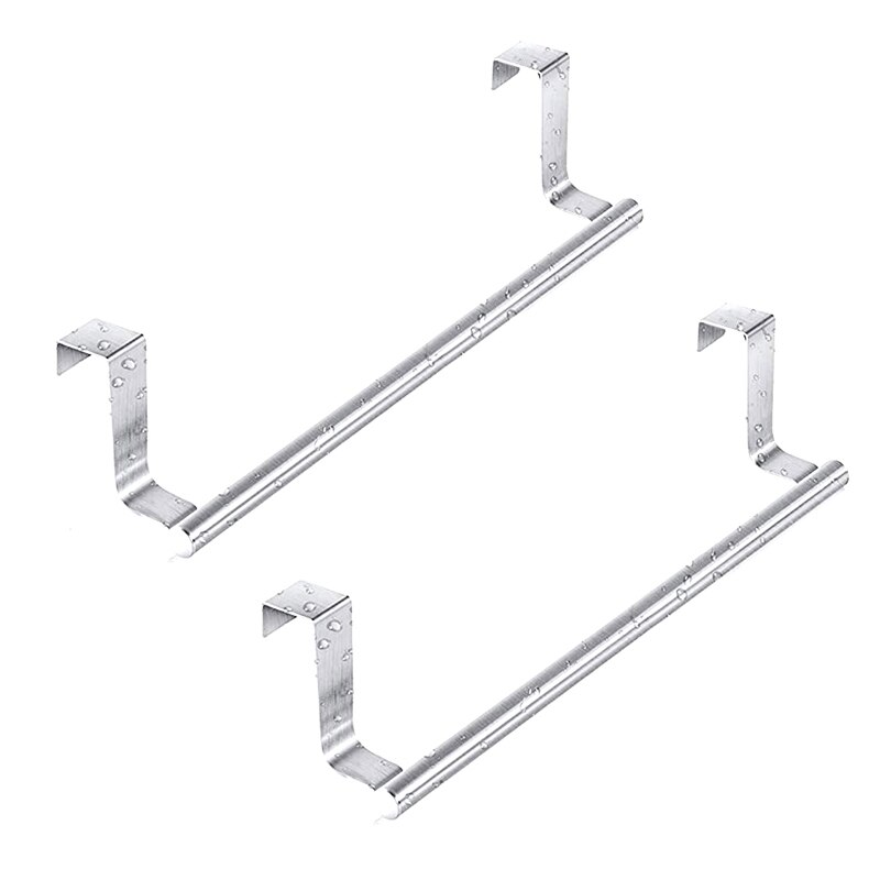 2 Pcs Stainless Steel Over Door Towel Rack, Bar Holders Fit For Cabinet Cupboard Doors To Hold Hand And Dish Towels: Default Title