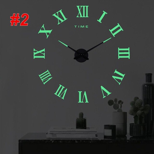 DIY Mirror Stickers Modern DIY Wall Clock 3D Stickers Home Decor Decoration Mute Quartz Luminous Wall Clock: 2