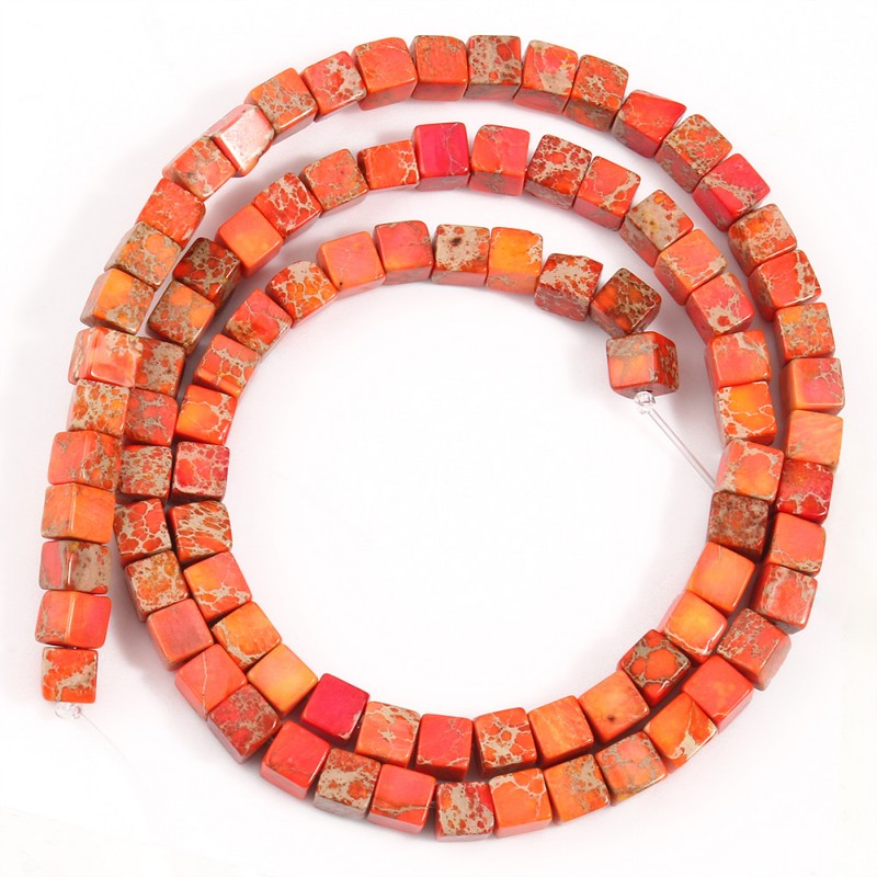 Naturstein, quadratisch, Meeressediment, kaiserliche Jaspis, Türkise, 4 x 4 mm, Würfel, verlieren Distanzperlen für Schmuckherstellung, DIY-Armbinde, 38,1 cm: Orange