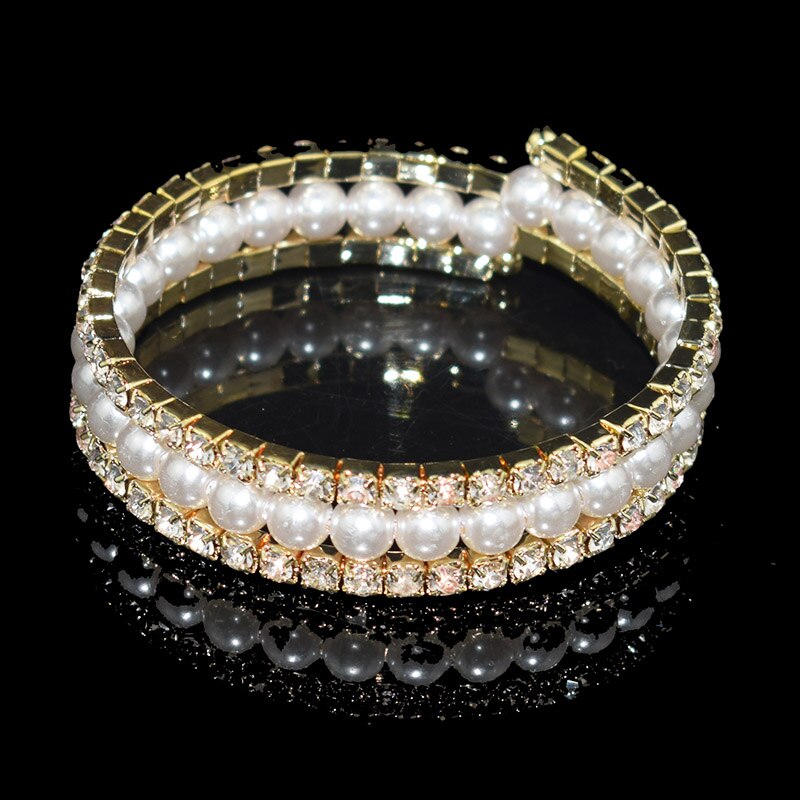Crystal Parel Armband Goud Zilver Plated Bangles Dames Strass Armband Opening Armband Meisje Sieraden: 3 rows Gold
