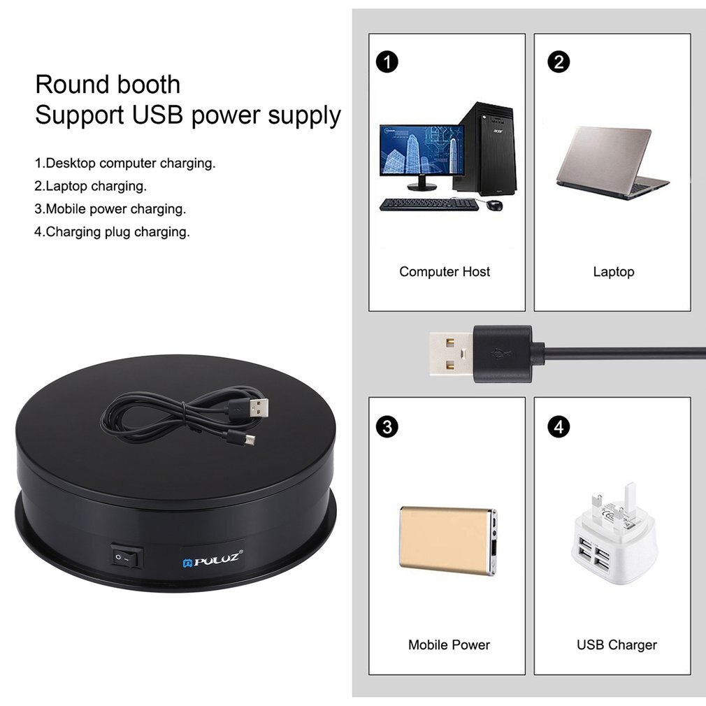 Usb durável elétrica rotativa plataforma giratória suporte de exibição vídeo tiro adereços plataforma giratória para fotografia