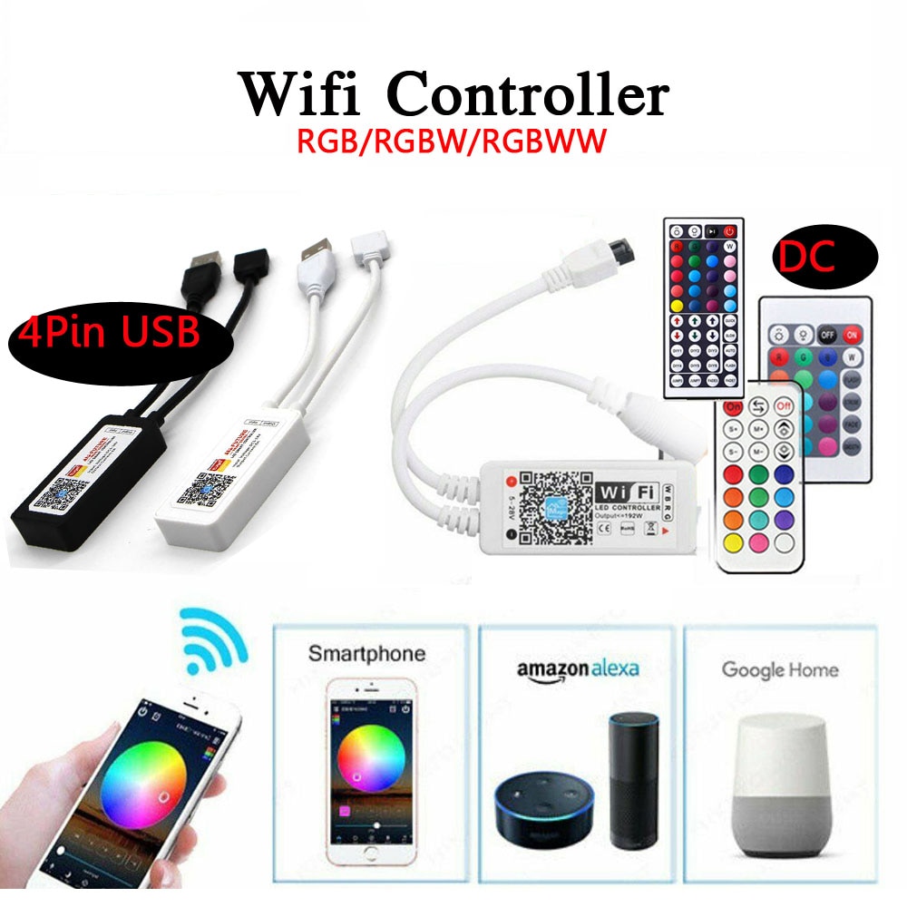 Contrôleur vocal USB intelligent WiFi LED contrôleur RGBW RGB cct Pixel bande Alexa Google maison musique minuterie Bluetooth DC5V 12V 24V 28V