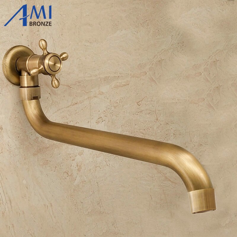 Grifo extendido de 25CM/22CM, grifo for bañera, ducha, Solo Frío, grifo de fregona, latón macizo cepillado antiguo (Size : 22cm with valve