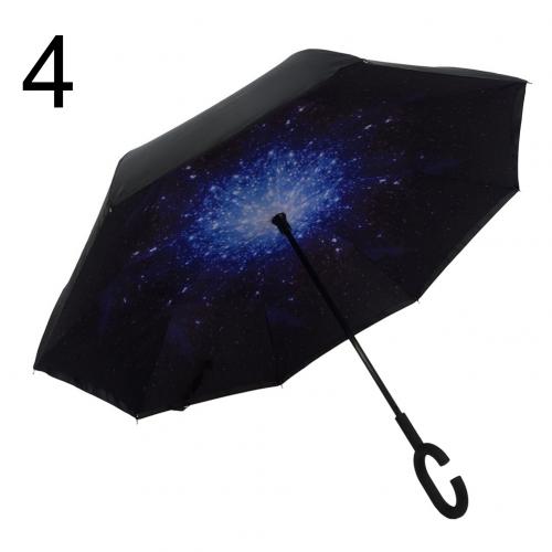 Lady Double Layer Anti-UV Windproof C-Shaped Handle Reverse Folding Umbrella Man Women Sun Rain Car Inverted Upstanding Umbrella: 4